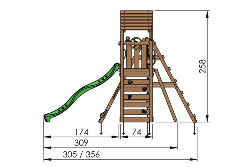Leikkitornikokonaisuus Jungle Gym Cocoon 2 - Climb Module 200 ja tummanvihreä liukumäki - KarelianStore