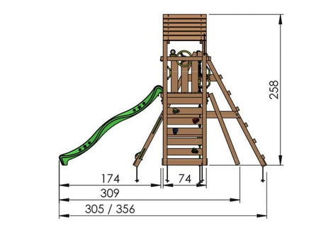 Leikkitornikokonaisuus Jungle Gym Cocoon 2 - Climb Module 200 ja tummanvihreä liukumäki - KarelianStore