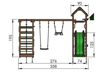 Leikkitornikokonaisuus Jungle Gym Cocoon 2 - Climb Module 200 ja tummanvihreä liukumäki - KarelianStore