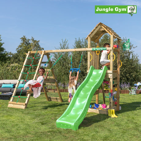 Leikkitornikokonaisuus Jungle Gym Cocoon 2 - Climb Module 200 ja tummanvihreä liukumäki - KarelianStore