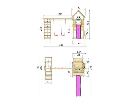 Leikkitornikokonaisuus Jungle Gym Cubby ja 2 - Climb Module 220 ilman liukumäkeä - KarelianStore