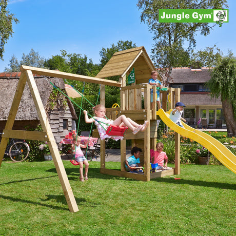 Leikkitornikokonaisuus Jungle Gym Cubby ja 2 - Swing Module 220 ja keltainen liukumäki - KarelianStore