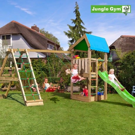 Leikkitornikokonaisuus Jungle Gym Home 2.1 ja 2 - Climb Module 220 ja vihreä liukumäki - KarelianStore