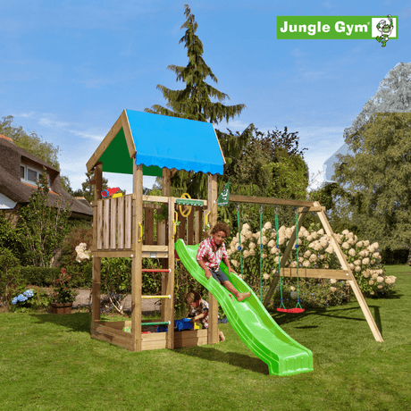 Leikkitornikokonaisuus Jungle Gym Home 2.1 ja 2 - Swing Module 220 ja vihreä liukumäki - KarelianStore