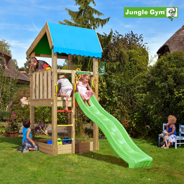 Leikkitornikokonaisuus Jungle Gym Home 2.1 ja vihreä liukumäki - KarelianStore