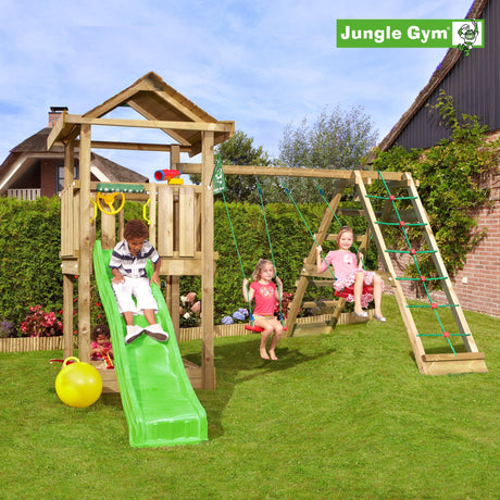 Leikkitornikokonaisuus Jungle Gym House 2.1 ja 2 - Climb Module 220 ja vihreä liukumäki - KarelianStore