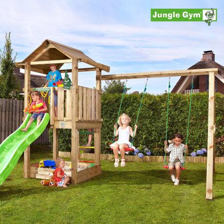 Leikkitornikokonaisuus Jungle Gym House 2.1 ja 2 - Swing Module 220 ja vihreä liukumäki - KarelianStore