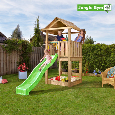 Leikkitornikokonaisuus Jungle Gym House 2.1 ja vihreä liukumäki - KarelianStore