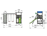 Leikkitornikokonaisuus Jungle Gym Hut 2.1, mustaksi petsattu, ja 2 - Swing Module 220, ja vihreä liukumäki - KarelianStore