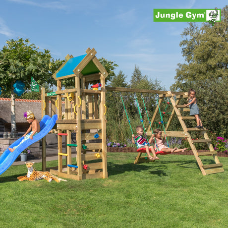 Leikkitornikokonaisuus Jungle Gym Nomad 2 - Climb Module 200 ja sininen liukumäki - KarelianStore