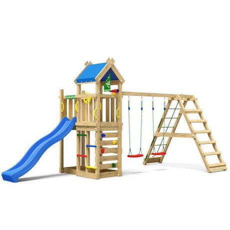 Leikkitornikokonaisuus Jungle Gym Nomad 2 - Climb Module 200 ja sininen liukumäki - KarelianStore