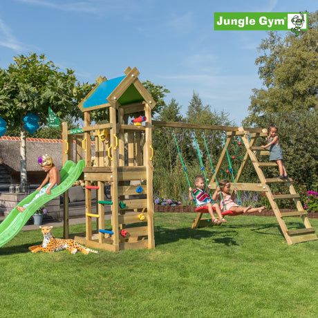Leikkitornikokonaisuus Jungle Gym Nomad 2 - Climb Module 200 ja tummanvihreä liukumäki - KarelianStore