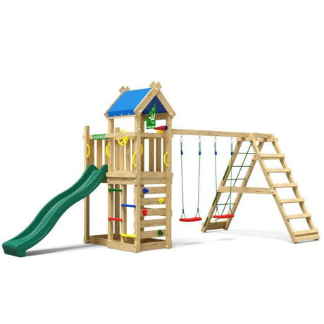 Leikkitornikokonaisuus Jungle Gym Nomad 2 - Climb Module 200 ja tummanvihreä liukumäki - KarelianStore