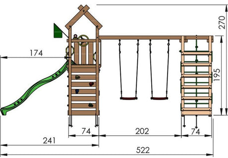 Leikkitornikokonaisuus Jungle Gym Nomad 2 - Climb Module 200 ja tummanvihreä liukumäki - KarelianStore