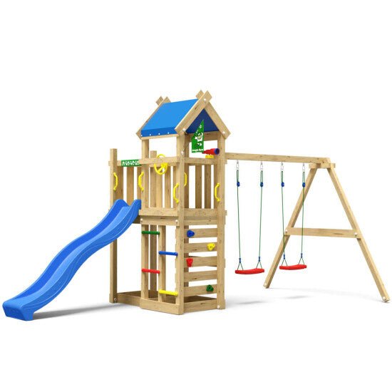 Leikkitornikokonaisuus Jungle Gym Nomad 2 - Swing Module 200 ja sininen liukumäki - KarelianStore