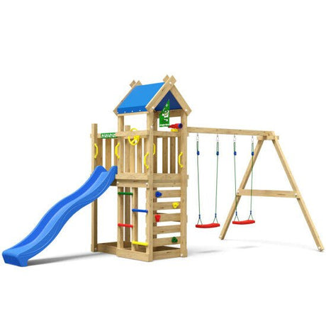 Leikkitornikokonaisuus Jungle Gym Nomad 2 - Swing Module 200 ja sininen liukumäki - KarelianStore