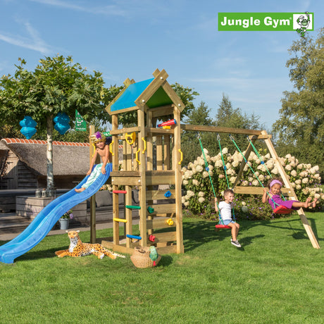 Leikkitornikokonaisuus Jungle Gym Nomad 2 - Swing Module 200 ja sininen liukumäki - KarelianStore