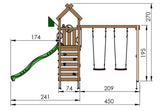Leikkitornikokonaisuus Jungle Gym Nomad 2 - Swing Module 200 ja tummanvihreä liukumäki - KarelianStore
