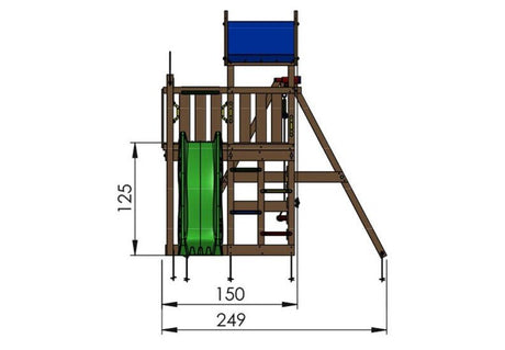 Leikkitornikokonaisuus Jungle Gym Nomad 2 - Swing Module 200 ja tummanvihreä liukumäki - KarelianStore