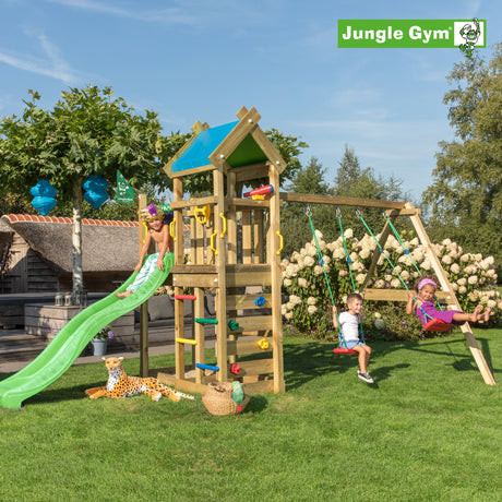 Leikkitornikokonaisuus Jungle Gym Nomad 2 - Swing Module 200 ja tummanvihreä liukumäki - KarelianStore