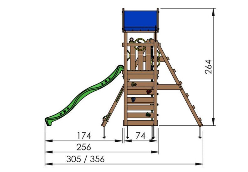Leikkitornikokonaisuus Jungle Gym Patio 2 - Climb Module 200 ja vihreä liukumäki - KarelianStore