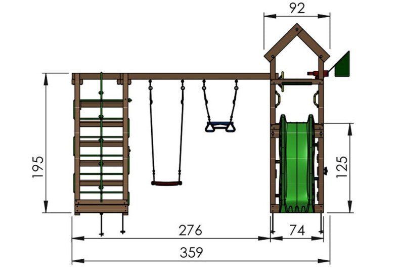 Leikkitornikokonaisuus Jungle Gym Patio 2 - Climb Module 200 ja vihreä liukumäki - KarelianStore