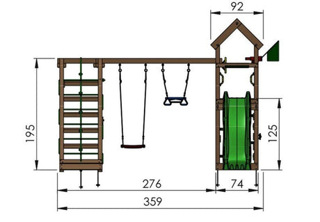 Leikkitornikokonaisuus Jungle Gym Patio 2 - Climb Module 200 ja vihreä liukumäki - KarelianStore