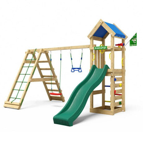 Leikkitornikokonaisuus Jungle Gym Patio 2 - Climb Module 200 ja vihreä liukumäki - KarelianStore