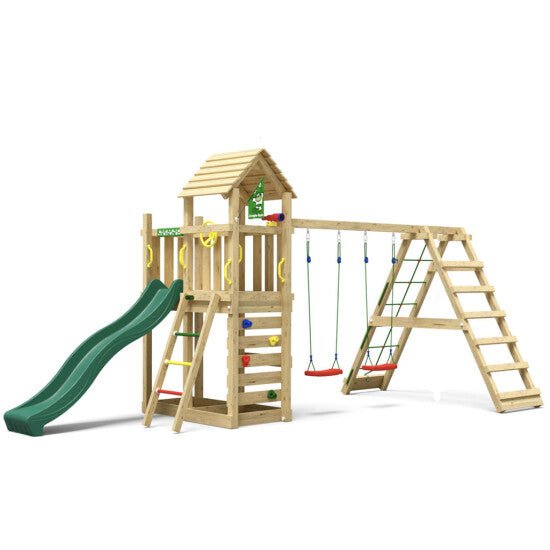 Leikkitornikokonaisuus Jungle Gym Safari 2 - Climb Module 200 ja tummanvihreä liukumäki - KarelianStore