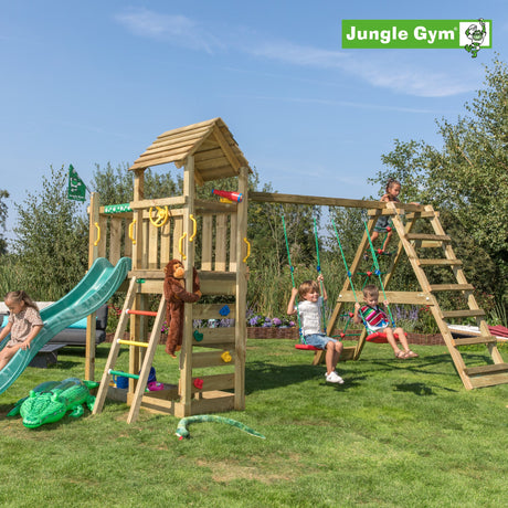 Leikkitornikokonaisuus Jungle Gym Safari 2 - Climb Module 200 ja tummanvihreä liukumäki - KarelianStore