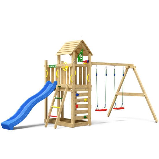 Leikkitornikokonaisuus Jungle Gym Safari 2 - Swing Module 200 ja sininen liukumäki - KarelianStore