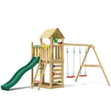 Leikkitornikokonaisuus Jungle Gym Safari 2 - Swing Module 200 ja tummanvihreä liukumäki - KarelianStore