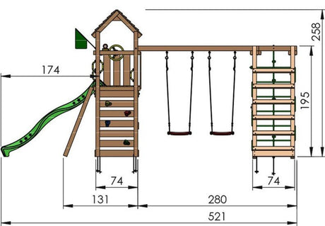 Leikkitornikokonaisuus Jungle Gym Safari 2 - Swing Module 200 ja tummanvihreä liukumäki - KarelianStore