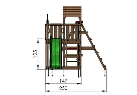 Leikkitornikokonaisuus Jungle Gym Safari 2 - Swing Module 200 ja tummanvihreä liukumäki - KarelianStore