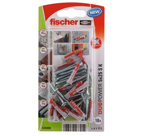 Nailontulppa Fischer Duopower 5x25 mm Upporuuvi S K 18 kpl - KarelianStore