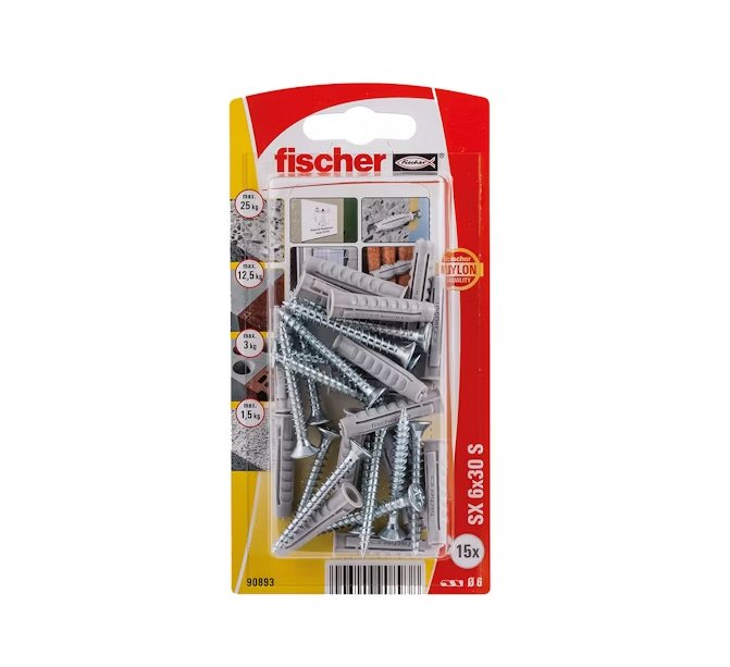 Nailontulppa Fischer SX 6x30 S K NV 15 kpl - KarelianStore