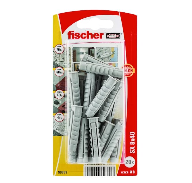 Nailontulppa Fischer SX 8x40 mm K NV 20 kpl - KarelianStore