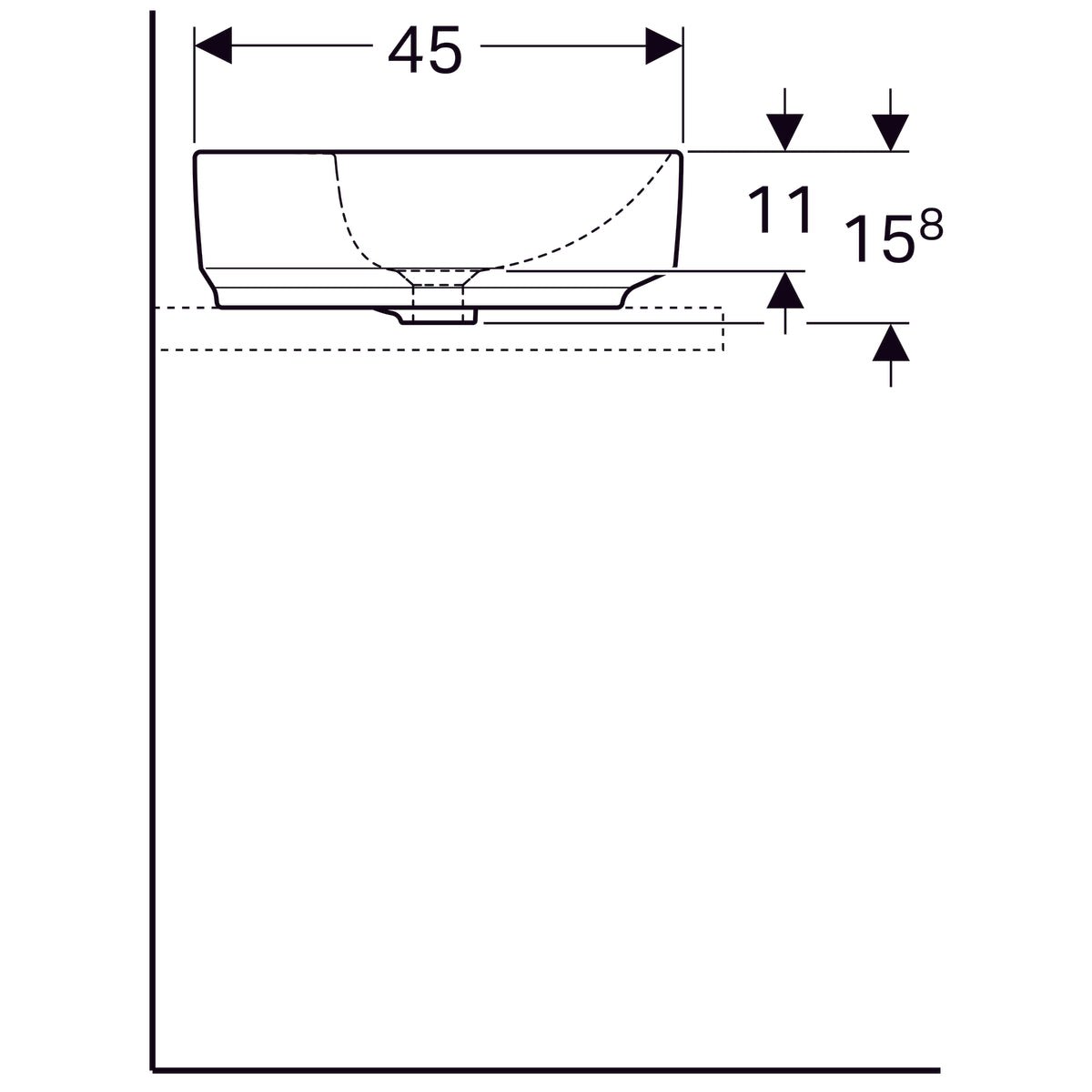 Pesuallas Geberit Variform 600x450x158 mm Hanareiällä ja Ilman ylivuotoa - KarelianStore