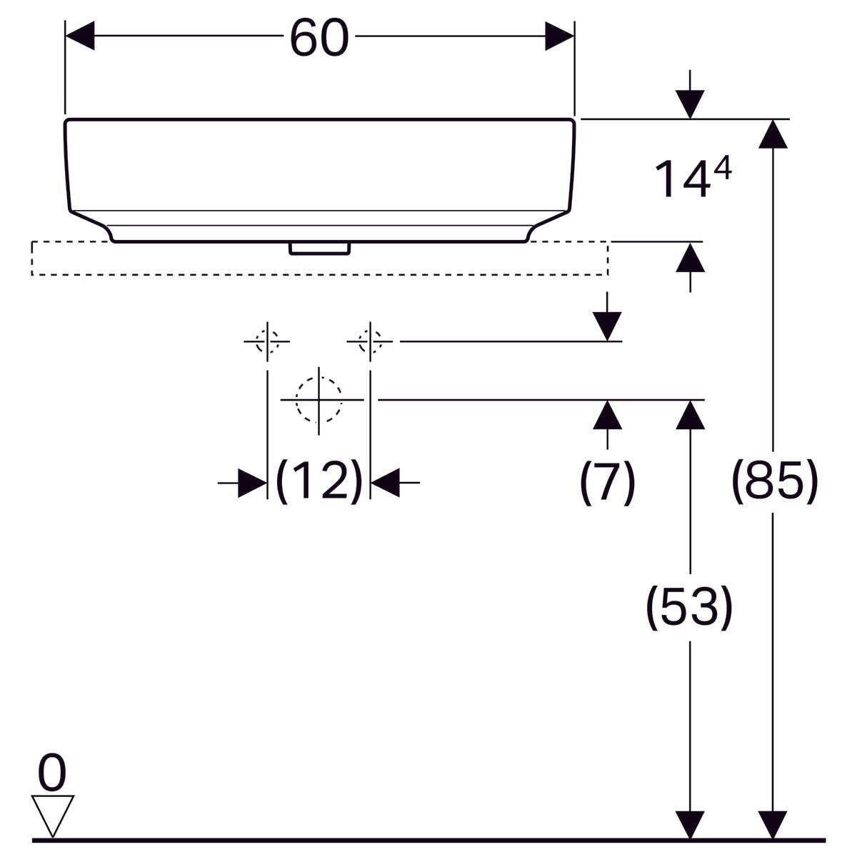 Pesuallas Geberit Variform 600x450x158 mm Hanareiällä ja Ilman ylivuotoa - KarelianStore