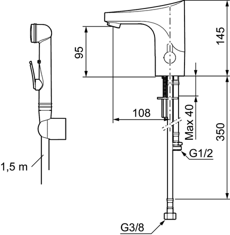 Pesuallashana FM Mattsson Tronic 1647 - 0000 9000E Paristokäyttöinen Bidee - suihkulla - KarelianStore