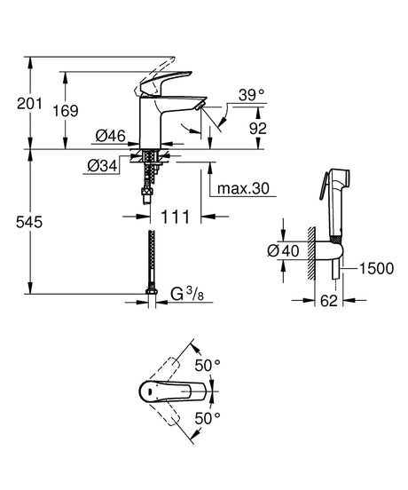 Pesuallashana Grohe 23124003 Hygien Bideesuihkulla - KarelianStore