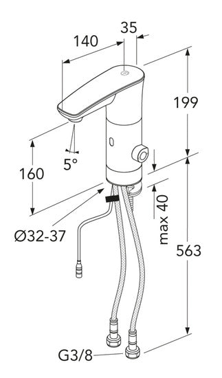 Pesuallashana Gustavsberg Sensoric Musta 160mm Korotuspalalla - KarelianStore