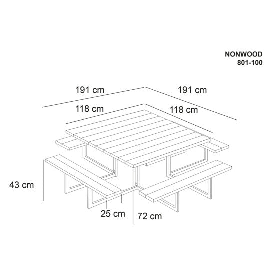Picnic - pöytäsetti kahdeksalle, antrasiitti non - wood ja galvanoitu runko - KarelianStore