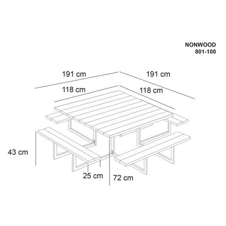 Picnic - pöytäsetti kahdeksalle, antrasiitti non - wood ja galvanoitu runko - KarelianStore