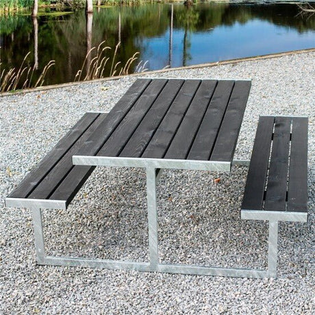 Picnic - pöytäsetti "LOKE", mustaksi petsattu puu ja galvanoitu runko, 180 x 185 cm HORTUS - KarelianStore