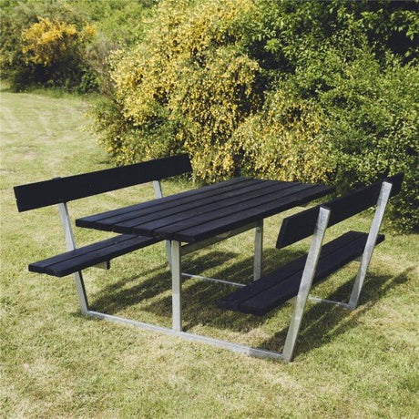Picnic - pöytäsetti "SIF", mustaksi petsattu puu ja galvanoitu runko, 180 x 185 cm HORTUS - KarelianStore