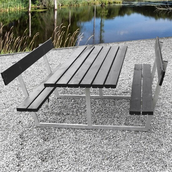 Picnic - pöytäsetti "SIF", mustaksi petsattu puu ja galvanoitu runko, 180 x 185 cm HORTUS - KarelianStore