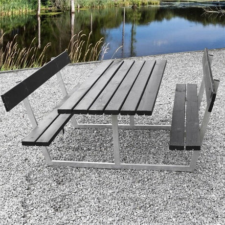 Picnic - pöytäsetti "SIF", mustaksi petsattu puu ja galvanoitu runko, 180 x 185 cm HORTUS - KarelianStore