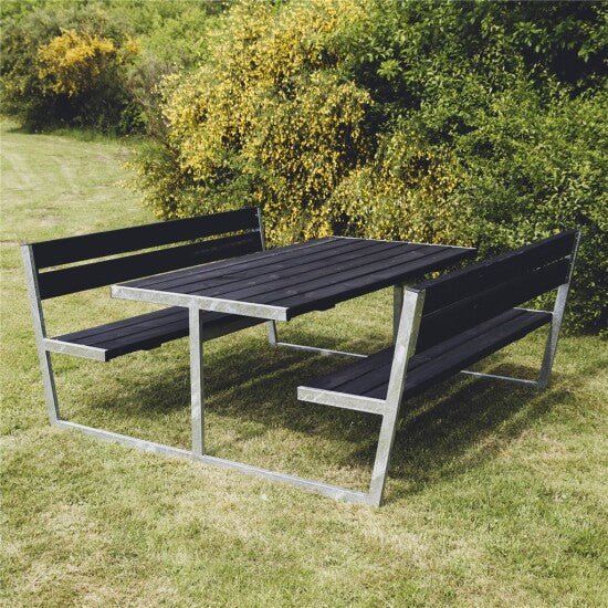 Picnic - pöytäsetti "THOR", mustaksi petsattu puu ja galvanoitu runko, 180 x 201 cm HORTUS - KarelianStore