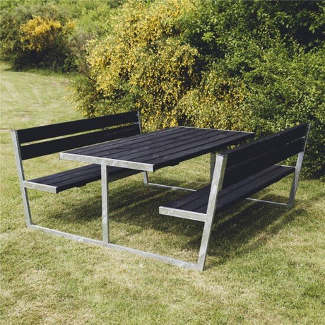 Picnic - pöytäsetti "THOR", mustaksi petsattu puu ja galvanoitu runko, 180 x 201 cm HORTUS - KarelianStore